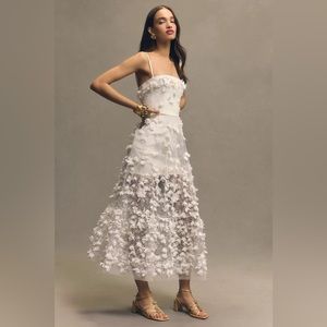 NWT Anthropologie Helsi Audrey Square-Neck Floral Applique Sheer Midi Dress—XL